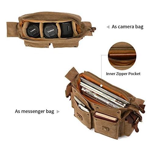  Kattee Leather Canvas Camera Bag Vintage DSLR SLR Messenger Shoulder Bag