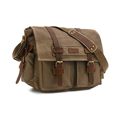  Kattee Leather Canvas Camera Bag Vintage DSLR SLR Messenger Shoulder Bag