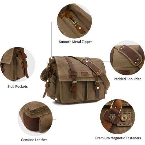  Kattee Leather Canvas Camera Bag Vintage DSLR SLR Messenger Shoulder Bag