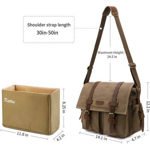  Kattee Leather Canvas Camera Bag Vintage DSLR SLR Messenger Shoulder Bag