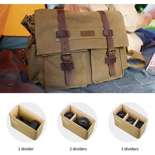  Kattee Leather Canvas Camera Bag Vintage DSLR SLR Messenger Shoulder Bag