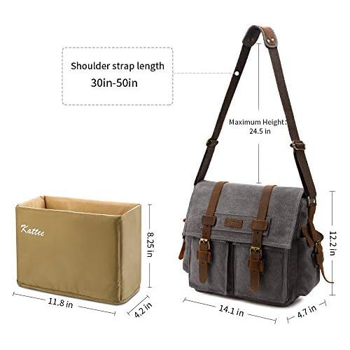  Kattee Leather Canvas Camera Bag Vintage DSLR SLR Messenger Shoulder Bag