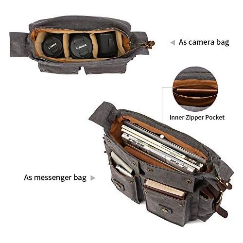  Kattee Leather Canvas Camera Bag Vintage DSLR SLR Messenger Shoulder Bag