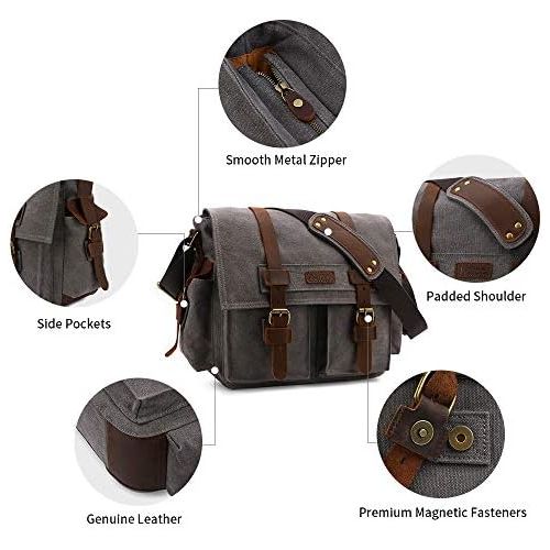  Kattee Leather Canvas Camera Bag Vintage DSLR SLR Messenger Shoulder Bag