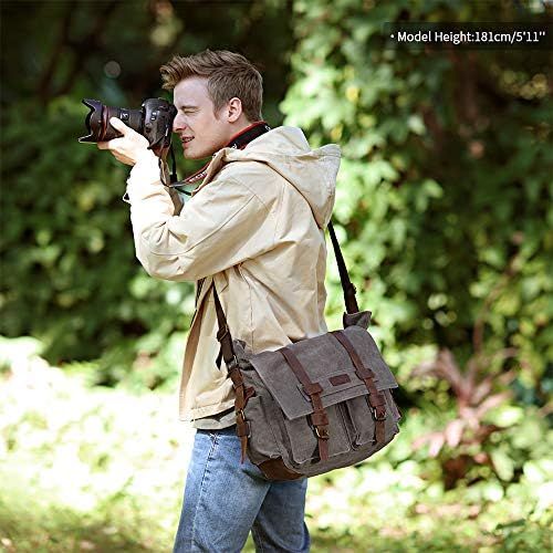  Kattee Leather Canvas Camera Bag Vintage DSLR SLR Messenger Shoulder Bag