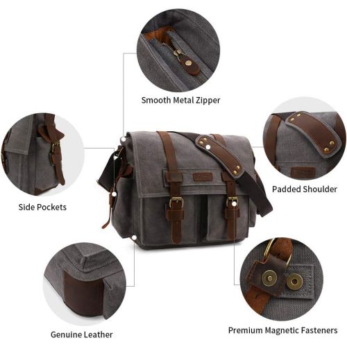  Kattee Leather Canvas Camera Bag Vintage DSLR SLR Messenger Shoulder Bag