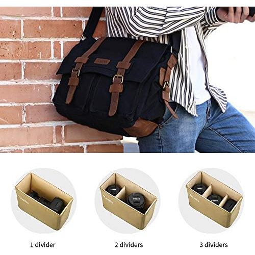  Kattee Leather Canvas Camera Bag Vintage DSLR SLR Messenger Shoulder Bag