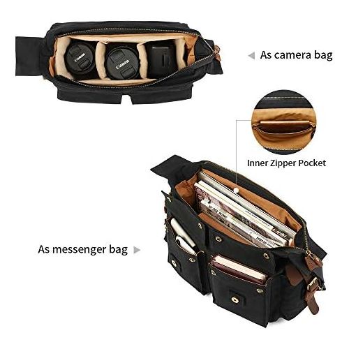  Kattee Leather Canvas Camera Bag Vintage DSLR SLR Messenger Shoulder Bag