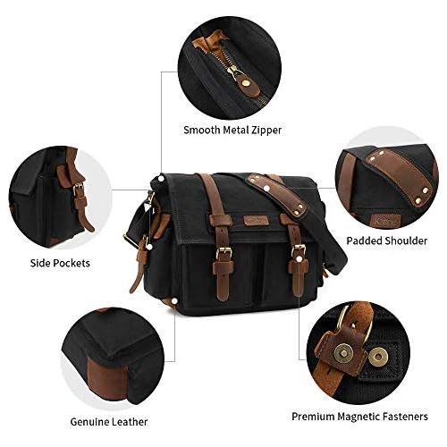  Kattee Leather Canvas Camera Bag Vintage DSLR SLR Messenger Shoulder Bag