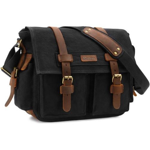  Kattee Leather Canvas Camera Bag Vintage DSLR SLR Messenger Shoulder Bag