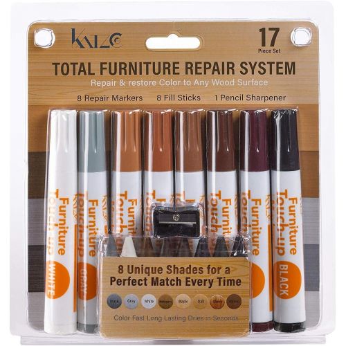  [아마존 핫딜]  [아마존핫딜]Katzco Furniture Repair Kit Wood Markers - Set of 17 - Markers and Wax Sticks with Sharpener - for Stains, Scratches, Floors, Tables, Desks, Carpenters, Bedposts, Touch-Ups, Cover-