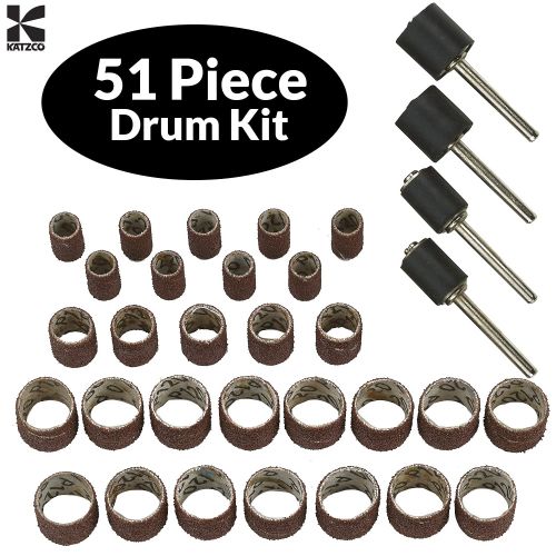  [아마존베스트]Katzco 51 Piece Drum Kit - 45 Sanding Bands, 6 Mandrills - Fits Any Drill - for Rotary Tools, Die Grinder, Power Drills, Carpenters, Woodworking, Paint, Sanding Surfaces and Finish