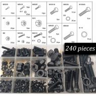 240 Piece metric Nuts And Bolts Set  Black Oxide Finish Hex Head Bolts, Hex Nuts, And Washers  Assorted Kit - Re-Sealable Plastic Case  By Katzco
