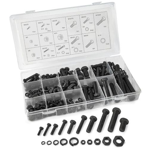  240 Piece metric Nuts And Bolts Set  Black Oxide Finish Hex Head Bolts, Hex Nuts, And Washers  Assorted Kit - Re-Sealable Plastic Case  By Katzco
