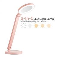 Kavalan LED Desk Lamp with Makeup Lighted Mirror for Office Home Lighting, Eye-Caring Bedside Lamp with Touch Switch, 5 Color Temperatures Mode Bright Stepless Dimming, Flicker Fre
