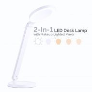 Kavalan LED Desk Lamp with Makeup Lighted Mirror for Office Home Lighting, Eye-caring Bedside Lamp with Touch Switch, 5 Color Temperatures mode with Bright Stepless Dimming Flicker