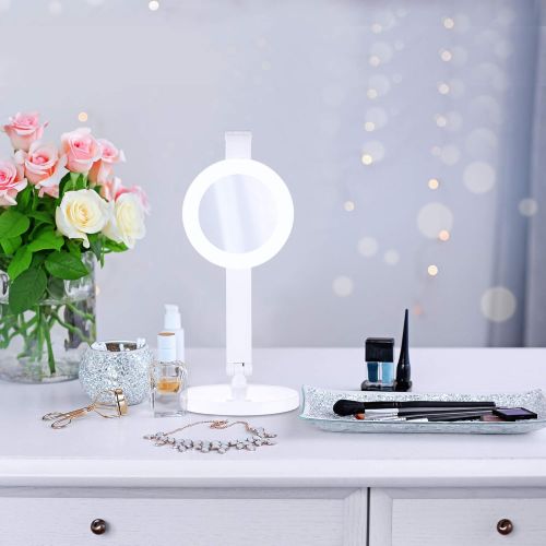  Kavalan LED Desk Lamp with Makeup Lighted Mirror for Office Home Lighting, Eye-caring Bedside Lamp with Touch Switch, 5 Color Temperatures mode with Bright Stepless Dimming Flicker