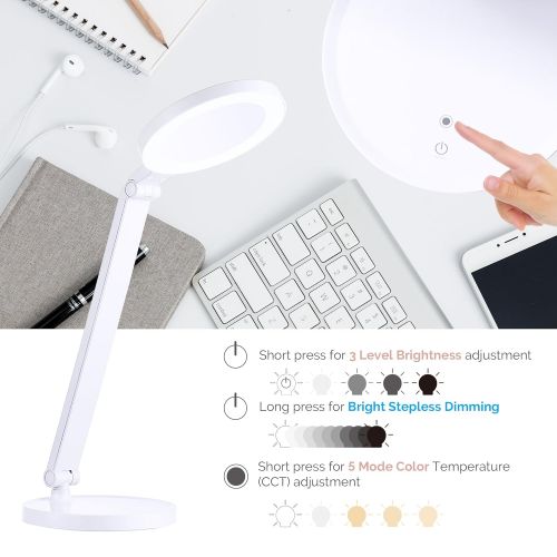  Kavalan LED Desk Lamp with Makeup Lighted Mirror for Office Home Lighting, Eye-caring Bedside Lamp with Touch Switch, 5 Color Temperatures mode with Bright Stepless Dimming Flicker