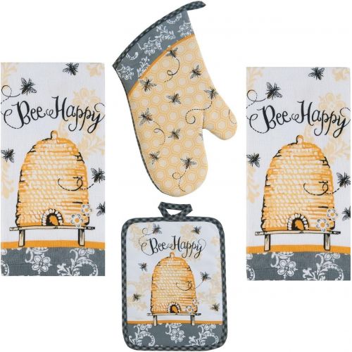  [아마존베스트]Kay Dee 4 Piece Bee Happy Kitchen Set - 2 Terry Towels, Oven Mitt, Potholder