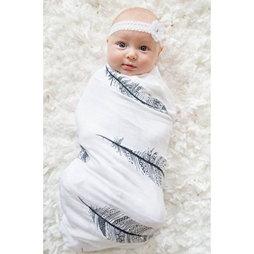  Kaydee Baby Organic Muslin Cotton Swaddle Blankets - Set of 2-47x47 Inch Large Unisex Swaddling Blanket - Different Options Available (Feather & Arrows)