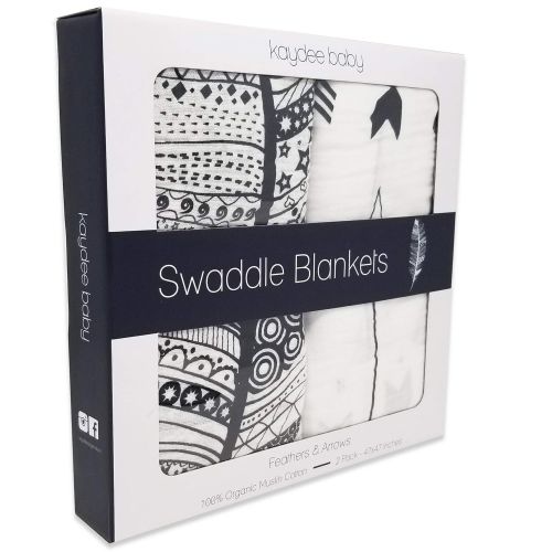  Kaydee Baby Organic Muslin Cotton Swaddle Blankets - Set of 2-47x47 Inch Large Unisex Swaddling Blanket - Different Options Available (Feather & Arrows)