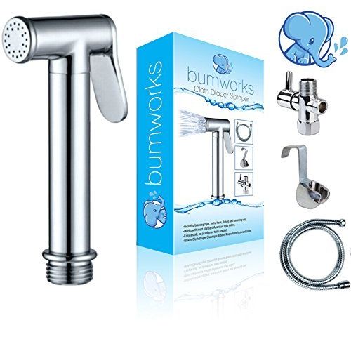  Kaydee Baby Bumworks Cloth Diaper Toilet Sprayer Kit - Brass Chrome Hand Held Bidet w/Metal Hose, T-Valve (7/8 inch), and Mounting Clip Attachment Adapter (3-Way Valve)