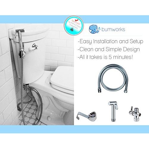  Kaydee Baby Bumworks Cloth Diaper Toilet Sprayer Kit - Brass Chrome Hand Held Bidet w/Metal Hose, T-Valve (7/8 inch), and Mounting Clip Attachment Adapter (3-Way Valve)