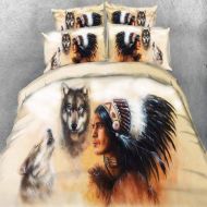 Kayhan kayhan Wolf Duvet Cover Set 3D Indian & Wolf Pattern Printed Quilt Cover Set Twin Full Queen King 3pcs Nature Art Bedding Set for Boys & Men (Queen)