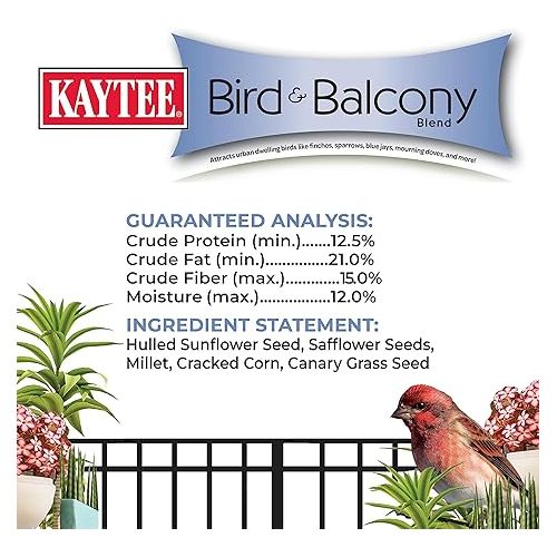  Kaytee Bird & Balcony Wild Bird Food No Mess Seed Blend for City Dwelling Birds Like Finches, Sparrows, Mourning Doves and More, 5 lb