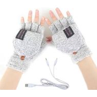 [아마존베스트]Kbinter Womens & Mens USB Heated Gloves Knitting Hands Full & Half Heated Fingerless Heating Warmer with Button Washable Design, Mitten Winter Hands Warm Laptop Gloves (Gray)