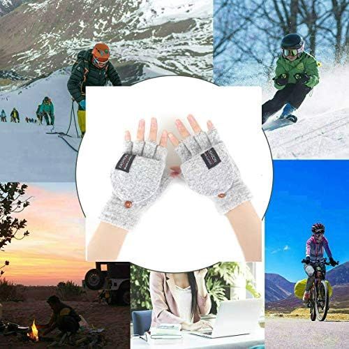  [아마존베스트]Kbinter Womens & Mens USB Heated Gloves Knitting Hands Full & Half Heated Fingerless Heating Warmer with Button Washable Design, Mitten Winter Hands Warm Laptop Gloves (Gray)