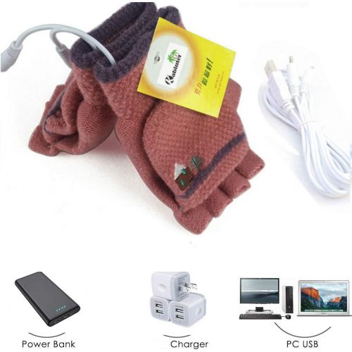  [아마존베스트]Kbinter Womens & Mens 2 Pack USB Heated Gloves Mitten Winter Hands Warm Laptop Gloves, Knitting Hands Full & Half Heated Fingerless Heating Warmer Washable Design (Black+Deep Gray)