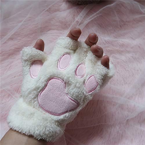  [아마존베스트]Kbinter USB 2.0 Powered Stripes Heating Pattern Knitting Wool Cute Heated Paw Gloves Fingerless Hands Warmer Mittens Laptop Computer Warm Gloves for Women Men Girls Boys (White)