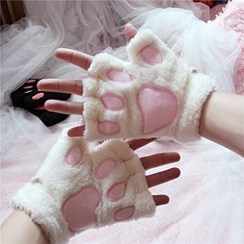  [아마존베스트]Kbinter USB 2.0 Powered Stripes Heating Pattern Knitting Wool Cute Heated Paw Gloves Fingerless Hands Warmer Mittens Laptop Computer Warm Gloves for Women Men Girls Boys (White)