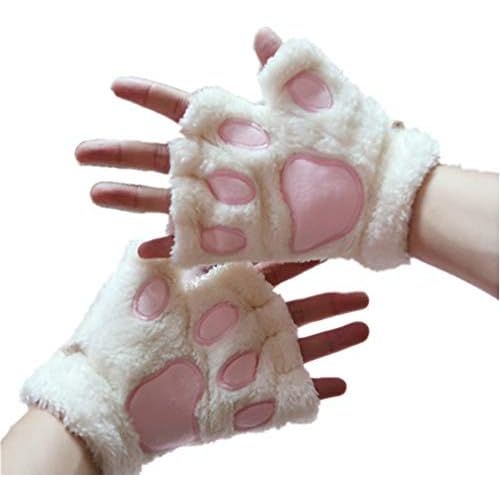  [아마존베스트]Kbinter USB 2.0 Powered Stripes Heating Pattern Knitting Wool Cute Heated Paw Gloves Fingerless Hands Warmer Mittens Laptop Computer Warm Gloves for Women Men Girls Boys (White)