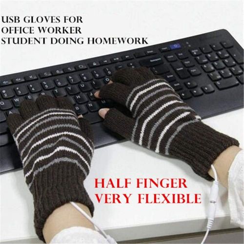  [아마존베스트]Kbinter USB 2.0 Powered Stripes Heating Pattern Knitting Wool Cute Heated Gloves Fingerless Hands Warmer Mittens Laptop Computer Warm Gloves for Women Men Girls Boys (Purple)