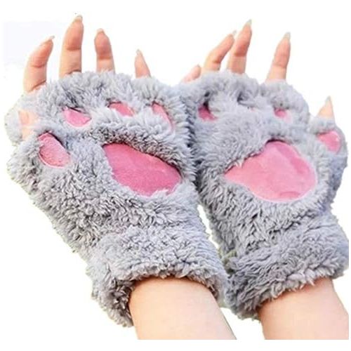  [아마존베스트]Kbinter USB 2.0 Powered Stripes Heating Pattern Knitting Wool Cute Heated Paw Gloves Fingerless Hands Warmer Mittens Laptop Computer Warm Gloves for Women Men Girls Boys (Gray)