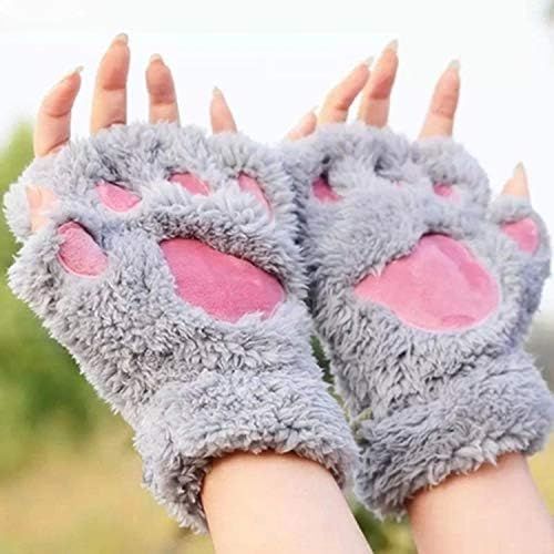  [아마존베스트]Kbinter USB 2.0 Powered Stripes Heating Pattern Knitting Wool Cute Heated Paw Gloves Fingerless Hands Warmer Mittens Laptop Computer Warm Gloves for Women Men Girls Boys (Gray)