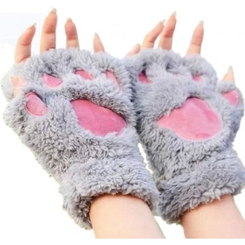  [아마존베스트]Kbinter USB 2.0 Powered Stripes Heating Pattern Knitting Wool Cute Heated Paw Gloves Fingerless Hands Warmer Mittens Laptop Computer Warm Gloves for Women Men Girls Boys (Gray)