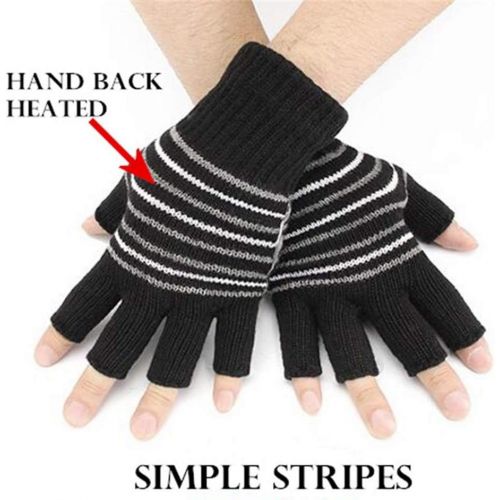  [아마존베스트]Kbinter USB 2.0 Powered Stripes Heating Pattern Knitting Wool Cute Heated Paw Gloves Fingerless Hands Warmer Mittens Laptop Computer Warm Gloves for Women Men Girls Boys (Black)