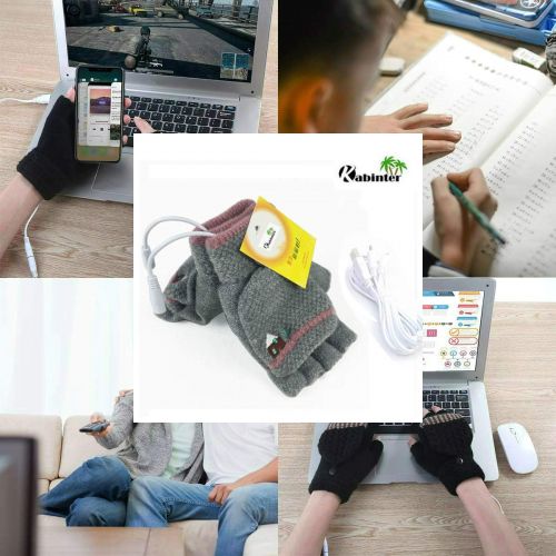  [아마존베스트]Kbinter Womens & Mens 2 Pack USB Heated Gloves Mitten Winter Hands Warm Laptop Gloves, Knitting Hands Full & Half Heated Fingerless Heating Warmer Washable Design (Gray+Pink)