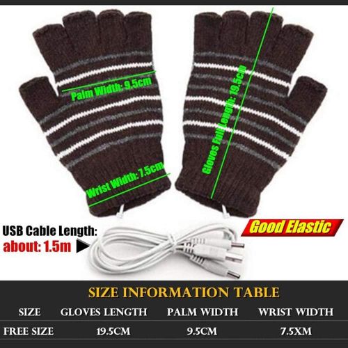  [아마존베스트]Kbinter USB 2.0 Powered Stripes Heating Pattern Knitting Wool Cute Heated Gloves Fingerless Hands Warmer Mittens Laptop Computer Warm Gloves for Women Men Girls Boys (Brown)