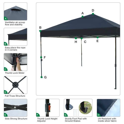  Kdgarden kdgarden 10 x 10 Ft. Outdoor Pop Up Waterproof Canoy with 300D Top, Portable Silver Coated UV Canopy Tent for Outdoor Use, Easy Up Tent with Roller Bag, Black