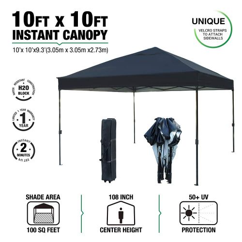  Kdgarden kdgarden 10 x 10 Ft. Outdoor Pop Up Waterproof Canoy with 300D Top, Portable Silver Coated UV Canopy Tent for Outdoor Use, Easy Up Tent with Roller Bag, Black