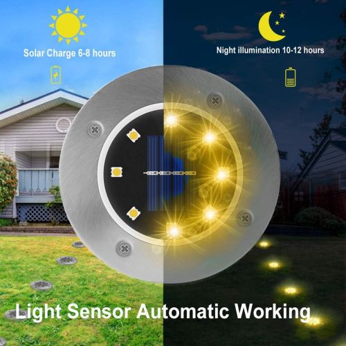  [아마존 핫딜]  [아마존핫딜]Kdorrku Solar Garden Lights, kdorrku 8 LED Solar Powered Outdoor in-Ground Light Waterproof Disk Buried lamp with Automatic Sensor Stainless Steel for Landscape Lighting Pathway Patio Lawn