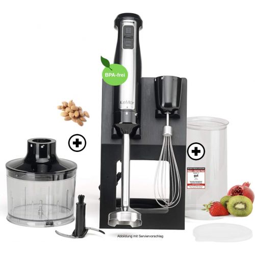  KeMar Kitchenware KSM-800 Basis Stabmixer Set, Edelstahldesign, 800W, Titan Klinge, Turbotaste, Stander, inkl. Zubehoer