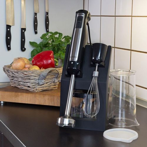  KeMar Kitchenware KSM-800 Basis Stabmixer Set, Edelstahldesign, 800W, Titan Klinge, Turbotaste, Stander, inkl. Zubehoer