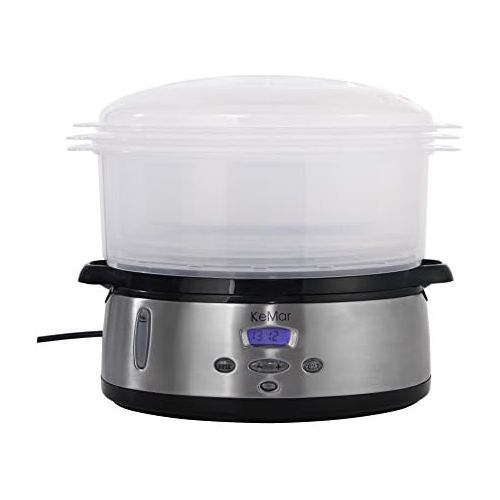  KeMar Kitchenware KFS-700 digitaler Dampfgarer, BPA-frei, 9 Liter, 800W, Timer, inkl. Reisschale, Edelstahl