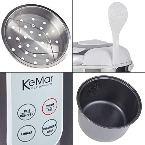  KeMar Kitchenware KRC-130 digitaler Reiskocher, BPA-frei, Brauner Reis, Naturreis, Dampfgarer, Titan Keramik Beschichtung, Edelstahl Dampfeinsatz