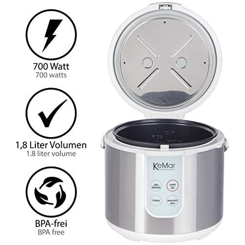  KeMar Kitchenware KRC-130 digitaler Reiskocher, BPA-frei, Brauner Reis, Naturreis, Dampfgarer, Titan Keramik Beschichtung, Edelstahl Dampfeinsatz